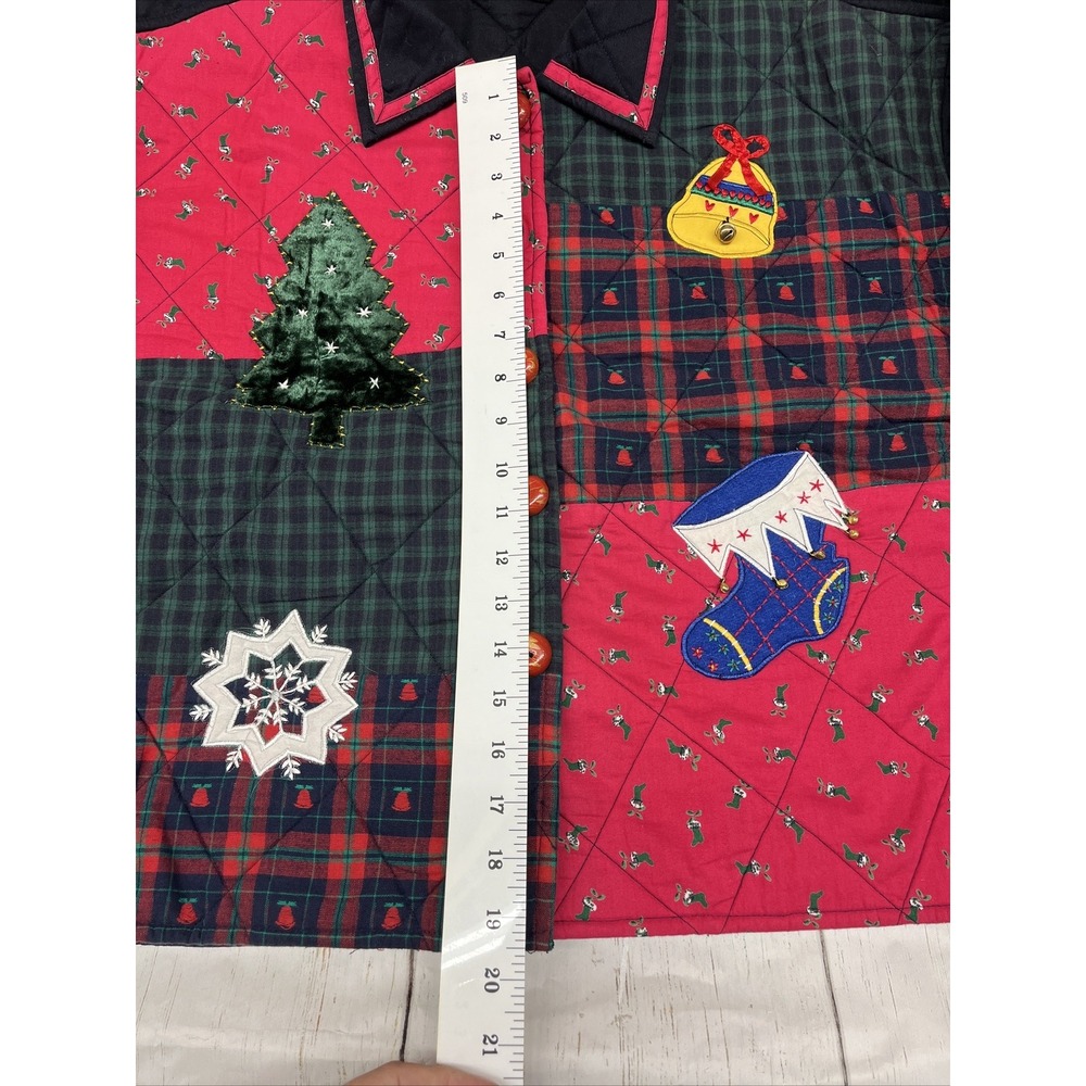 New Direction Christmas Shirt Jacket Quilted Embroidery Plaid Large Womens VTG - Picture 8 of 16